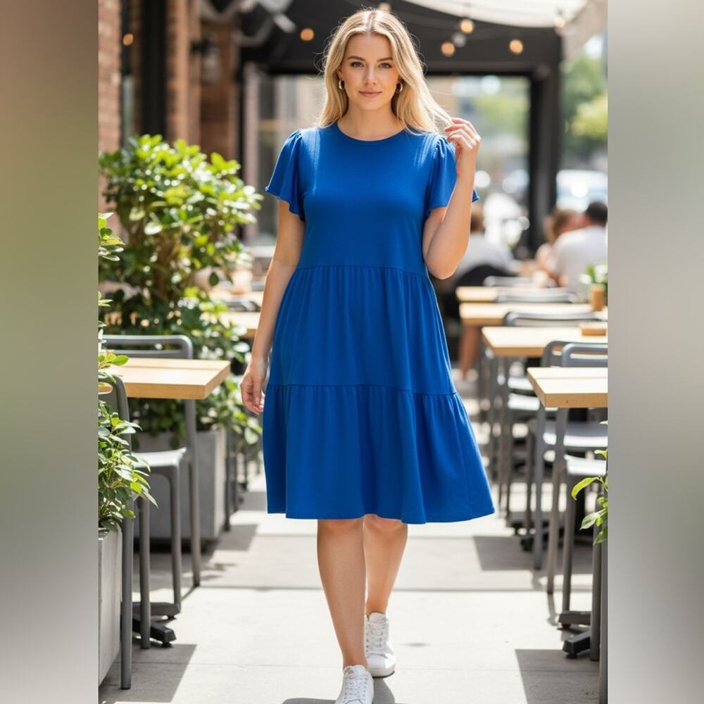 J. Crew Blue Sleeveless Cotton Knit Tiered Mini Dress Size XXL